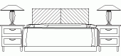 conjunto de cama de 150cm con cabecero, mesillas y lámparas en alzado frontal.