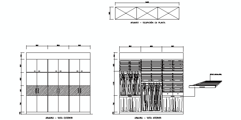 Bloques AutoCAD Gratis de armario ropero, detalle de vistas exteriores