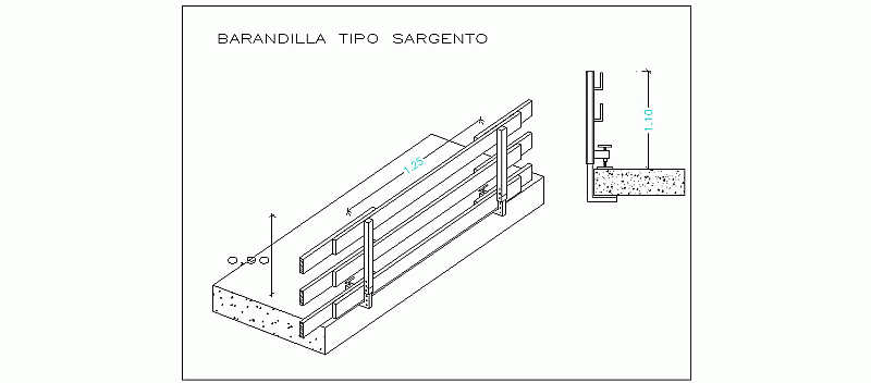 Bloque AutoCAD  barandilla tipo sargento con tablones de madera