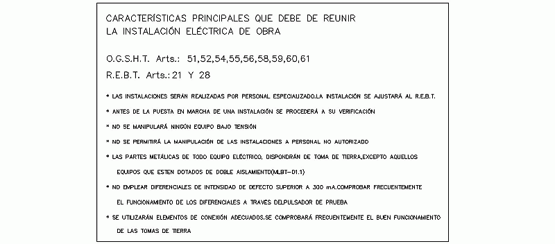 Bloque AutoCAD de caracter�sticas principales de las instalaciones el�ctricas de obra