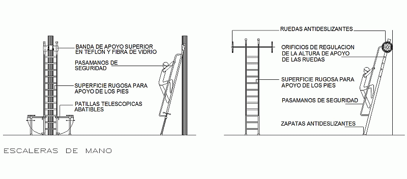 Bloque AutoCAD de escaleras de mano de alta seguridad para grandes alturas