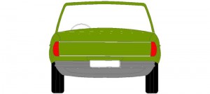 Coche coloreado. Vista en alzado posterior