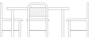 Mesa comedor en alzado con 3 sillas