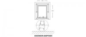 Ascensor y vestíbulo con acceso adaptado a sillas de ruedas