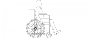 Alzado lateral de hombre con silla de ruedas