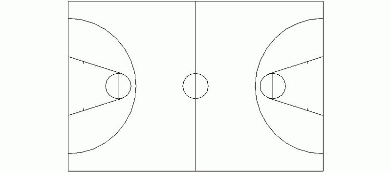 Bloques AutoCAD Gratis de campo baloncesto, dimensiones 30x20m