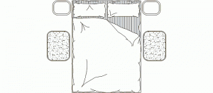 Cama doble, con mesillas y alfombras