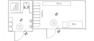 planta de caseta con oficina-vestuario y aseo