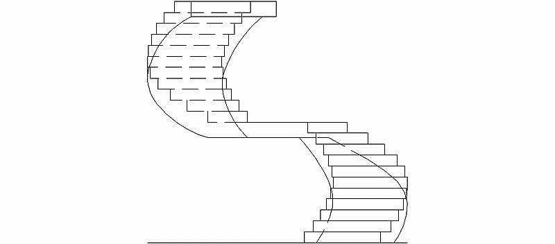 escalera curva con descanso central de hormigón armado