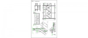 Detalle escalera media vuelta con estructura metálica