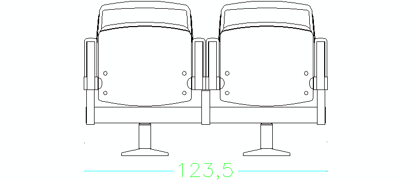 pareja de dos butacas de cine en alzado frontal