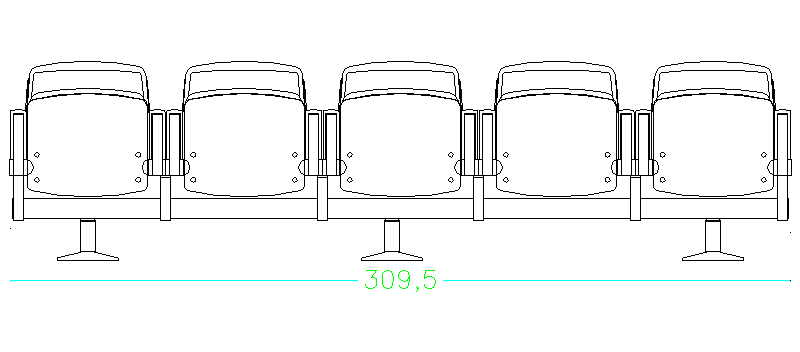 Bloques AutoCAD Gratis de conjunto de cinco butacas de cine en alzado  frontal