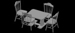 mesa rectangular con 4 sillas en 3 dimensiones