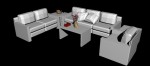 conjunto de 2 sofás, butaca y mesas auxiliares en 3 dimensiones