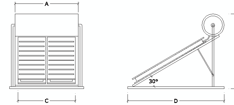 panel solar en alzado con depósito de A.C.S
