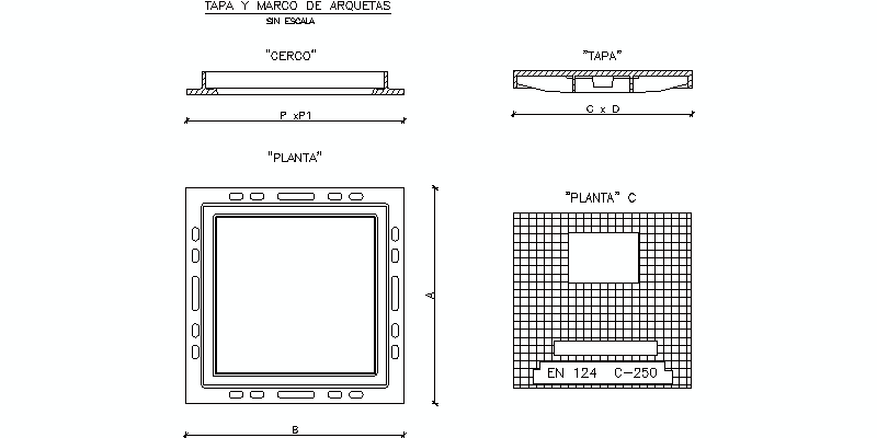 Tapa cuadrada de arqueta fundición C250