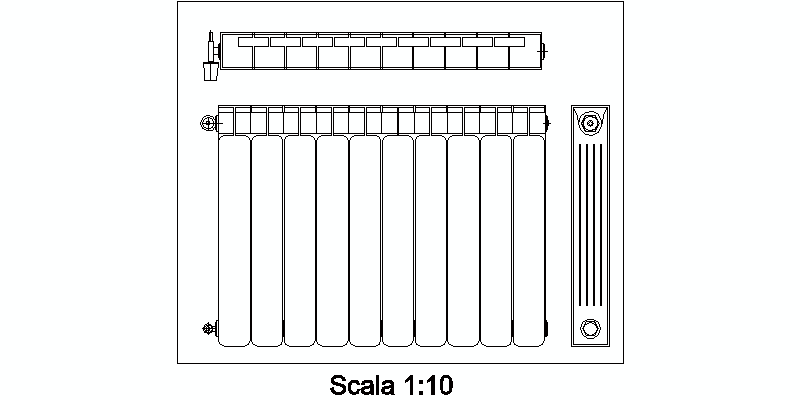 radiador de aluminio en planta y alzados