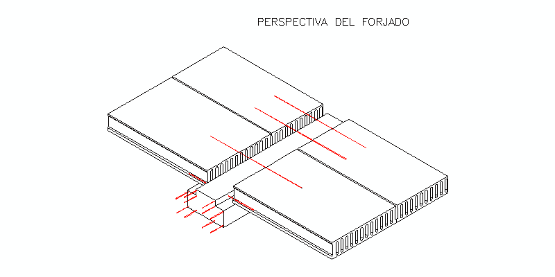 perspectiva de losa alveolar apoyada sobre viga