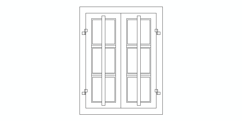 ventana de madera de dos hojas vista en alzado