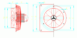 ventilador mural en alzado y sección