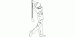 jugador de golf en alzado practicando el swing