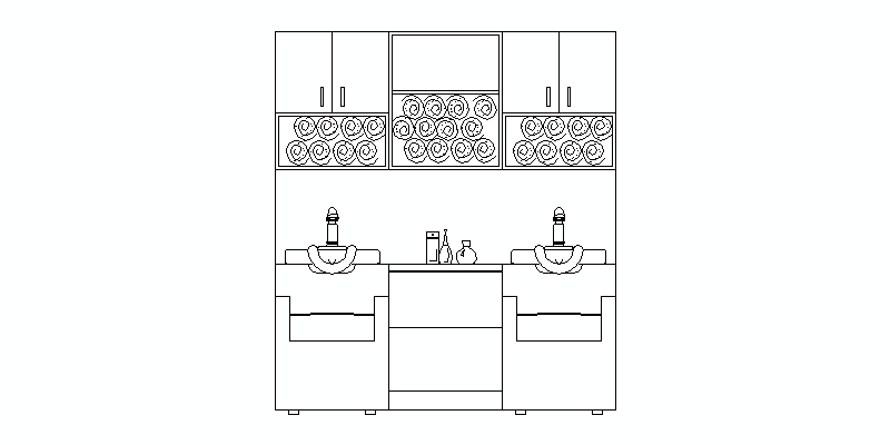 conjunto de mueble lava cabezas, visto en alzado frontal