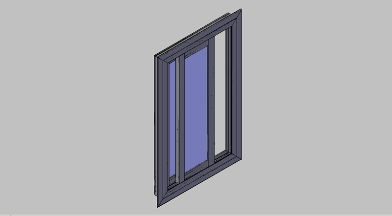 Bloques AutoCAD Gratis de ventana corredera de aluminio 2 hojas en 3D