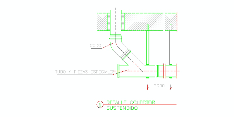 Detalle de colector suspendido en alzado