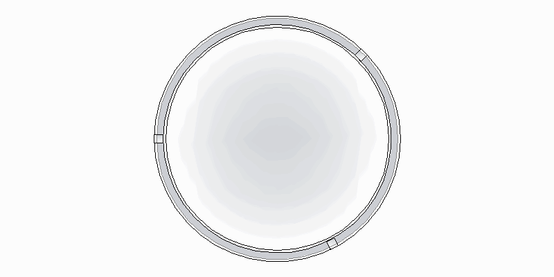 mesa de centro circular de estructura metálica y vidrio, a color