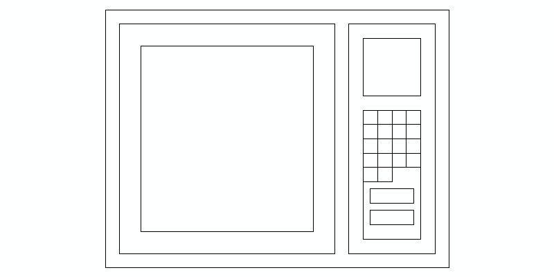 horno microondas visto en alzado frontal, mod. 02