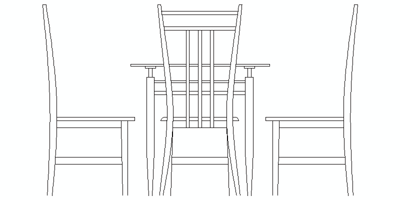 Bloques AutoCAD Gratis de mesa con 3 sillas vista en alzado