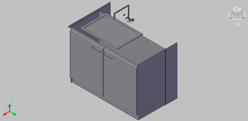 mueble bajo con fregadero para laboratorio en 3d