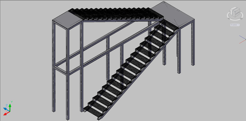 escalera de dos tramos en 3 dimensiones