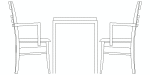 mesa con dos sillas en alzado lateral