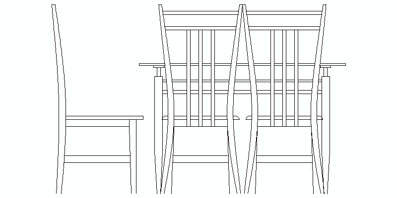 mesa con tres sillas en alzado