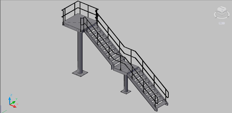 escalera recta de dos tramos en 3 dimensiones