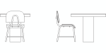 silla con mesa en alzados posterior y lateral