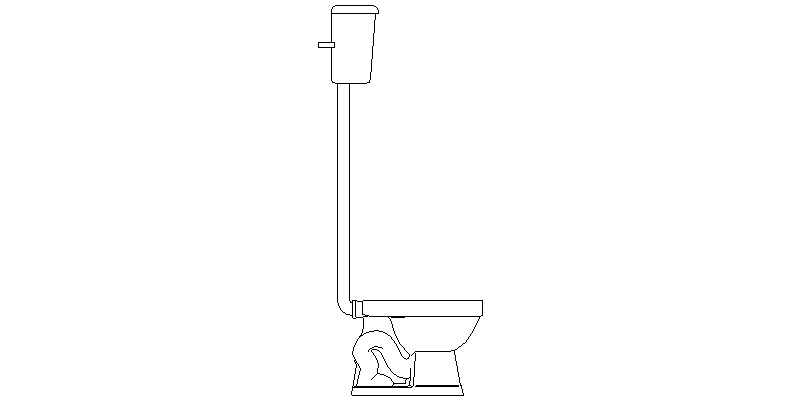 inodoro de cisterna alta, visto en alzado lateral