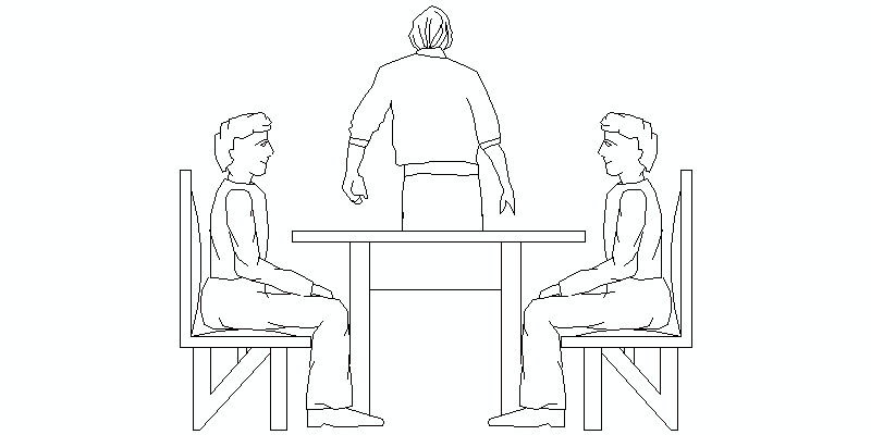 mesa en alzado con personas sentadas