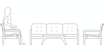 conjunto de sala de estar, con sillón, sillas y mesa de centro en alzado