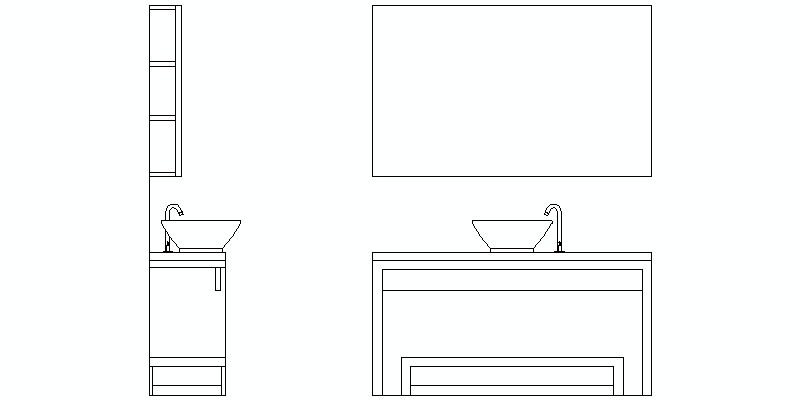 conjunto lavabo sobre encimera con mueble superior e inferior, vista en alzado