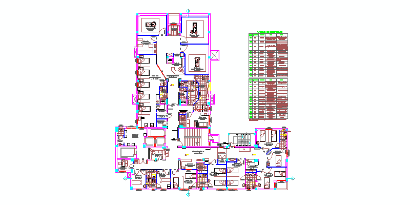 Planta de distribución y amueblamiento de edificio colectivo