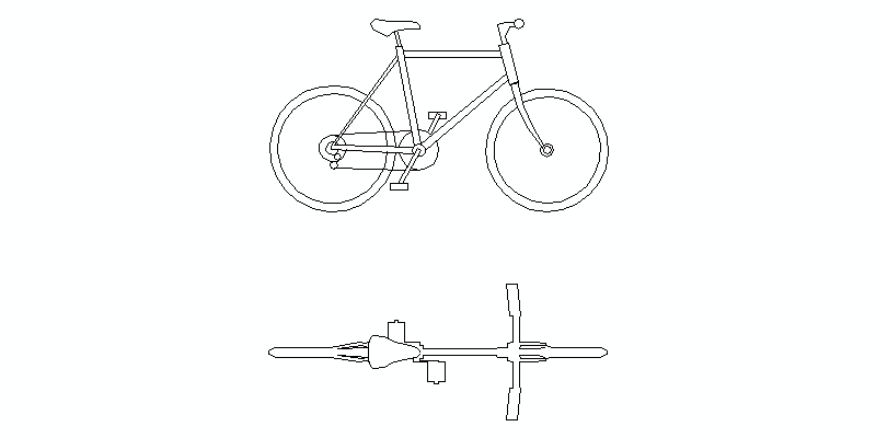 bicicleta en planta y alzado lateral