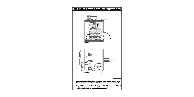 detalle de Servicios higiénicos accesibles de USO PRIVADO según CTE DB-SUA-9