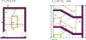 Sección vertical de escalera y Planta