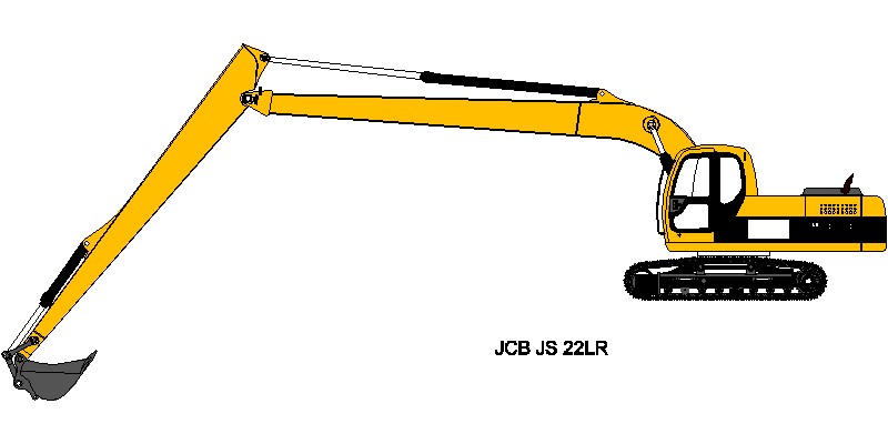 retroexcavadora JCB JS220LC, vista en alzado lateral