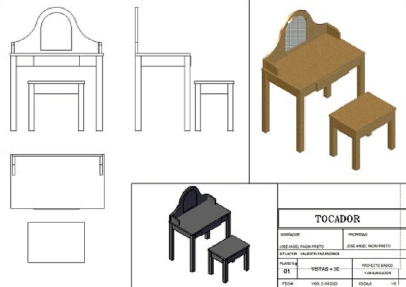 completo proyecto de diseño de mueble tocador en 3 dimensiones