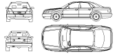 Audi A8 (D2) Primera generación 1994-2003, Alzados anterior, posterior, lateral y vista en planta.