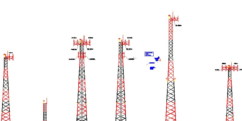 detalles de torres, antenas e instalaciones de distribución de telecomunicaciones.