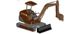 mini excavadora de orugas o cadenas, con pala delantera y brazo con cazo de retroexcavadora, en 3 dimensiones
